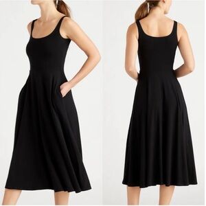 Quince Tencel Jersey Fit Flare Mini Dress Black Stretchy Size S NWT Classic Chic